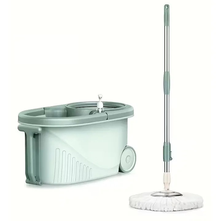 Mop Rotativ Profesional cu Galeata Dubla, Stoarcere Automata 360 Grade, Roti si Maner Extensibil pentru Transport, Suport Solutii Detergente, Cap Mop din Bumbac Ultra Absorbant, SP-436