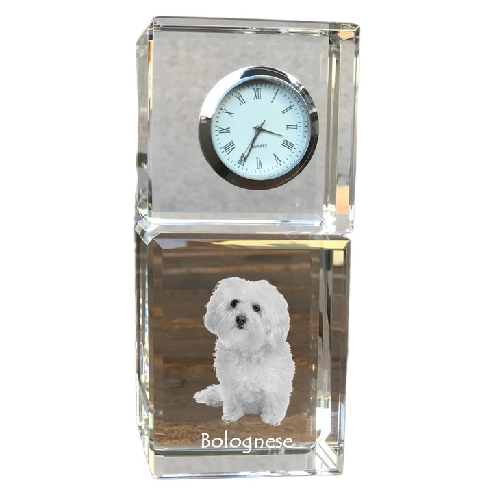 Ceas decorativ, Art-Dog, cristal, personalizat cu fotografie, 14,5x6,5x4cm