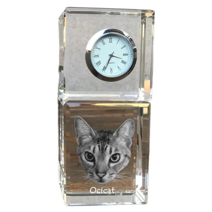 Ceas decorativ, Art-Dog, personalizat cu fotografie, cristal, 14,5x6,5x4cm