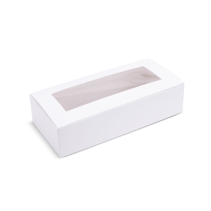Set 100 ambalaje albe din hartie cu insert si fereastra, 20x9x4, 5 cm, pentru macarons