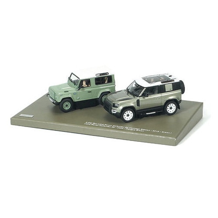 Set 2 Automachete Land Rover Defender 90 2015 (zöld)/Defender 90 2020 (pangea zöld), 1:43