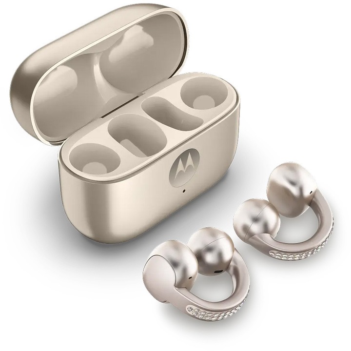 Безжични слушалки Motorola Moto Buds Loop, French Oak, активно шумопотискане, технология Dolby Atmos, размери на кутията 64,8x51,5x27,8 мм