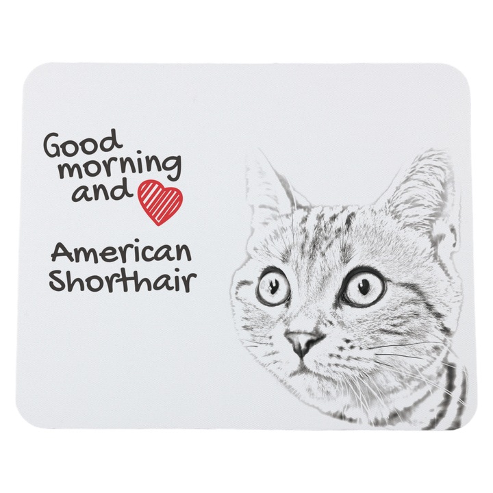 Mousepad personalizat cu imprimeu pisica American Shorthair, Art-Dog, 23x19cm, 3mm grosime, poliester