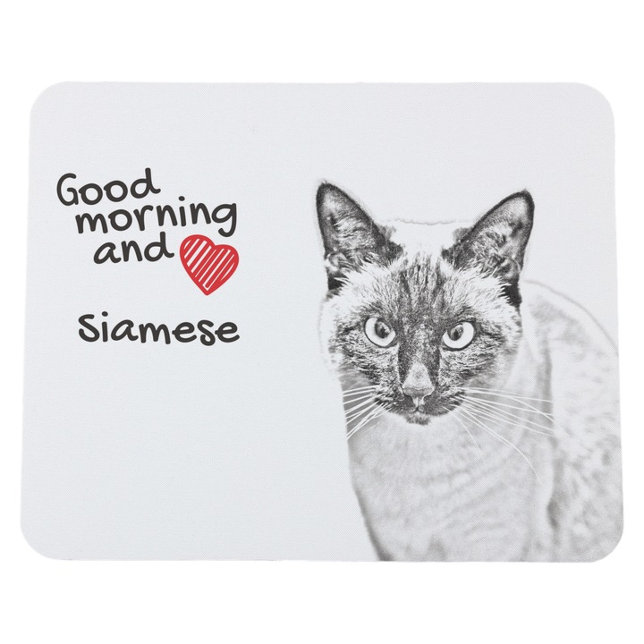 Mousepad personalizat cu imprimeu pisica Siameza, Art-Dog, 23x19cm, 3mm grosime, poliester