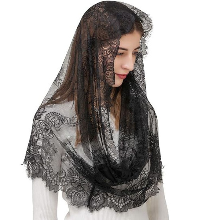 Къс сватбен воал от дантела, 68x55см, черен, 35гр