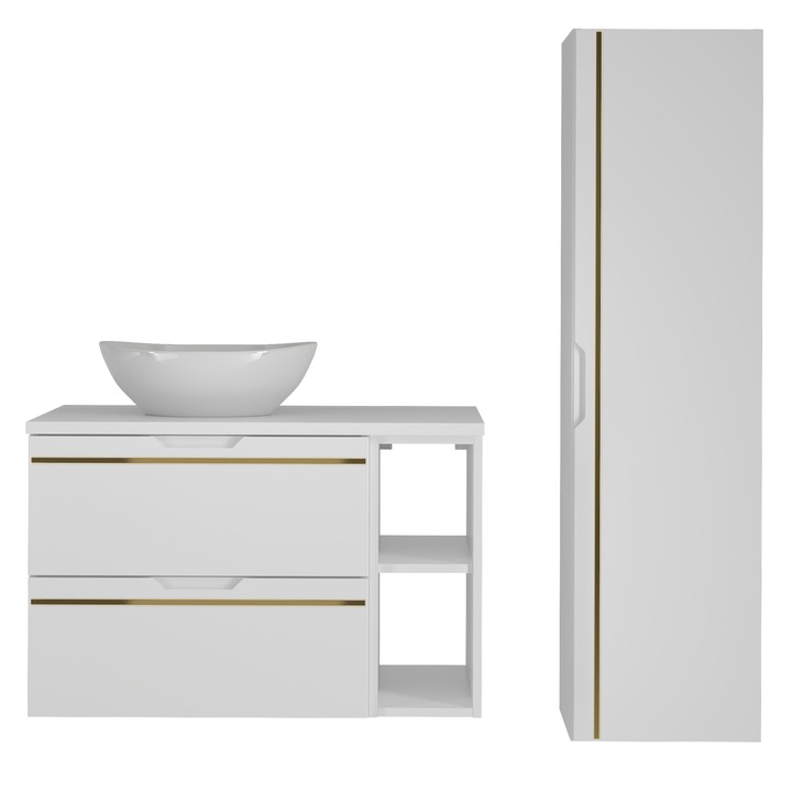 ESPERO fürdőszobabútor szett, 80cm, matt fehér, pulttal és mosdóval