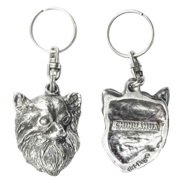 Kulcstartó, Chihuahua kutya, Art-Dog, ezüstözött, 5x5cm, 10 darabos készlet