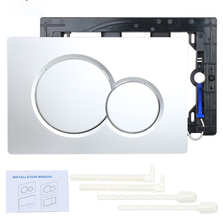 Placa de actionare duala pentru toaleta, argintie/alba, dimensiuni compatibile cu Geberit