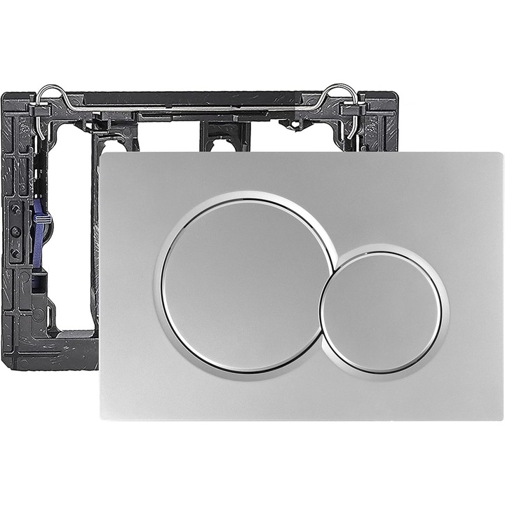 Placa de actionare dubla pentru toaleta, argintie, dimensiuni variate, set de accesorii