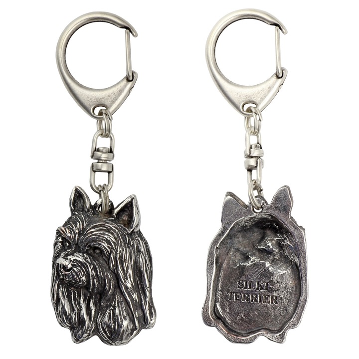 Silky Terrier - ezüstözött kulcstartó kutyáknak, táskadísz, hátizsák medál az Art-Dogtól