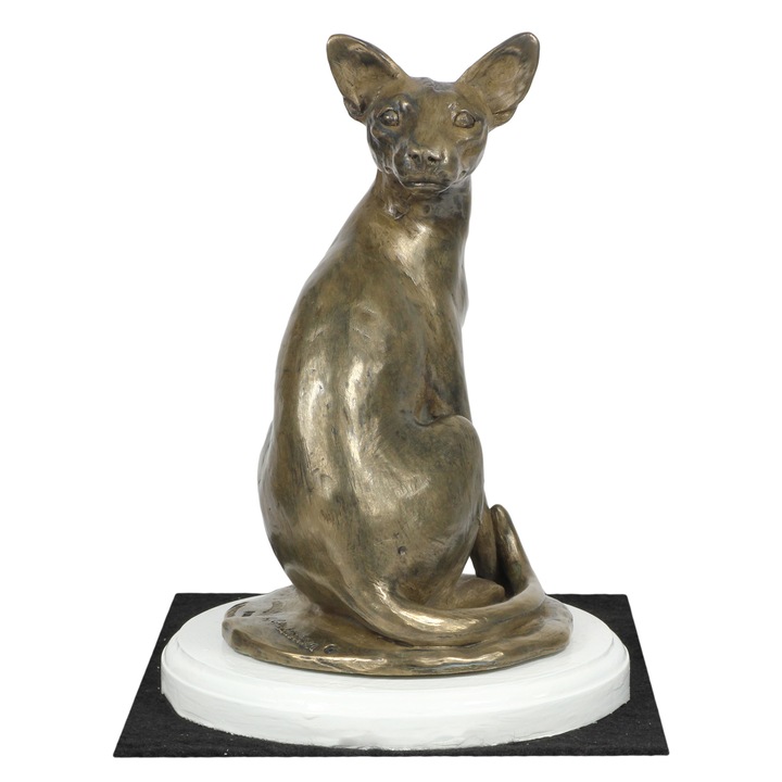 Mau macska szobor, Art-Dog, bronz, fehér talp, kompakt méretek