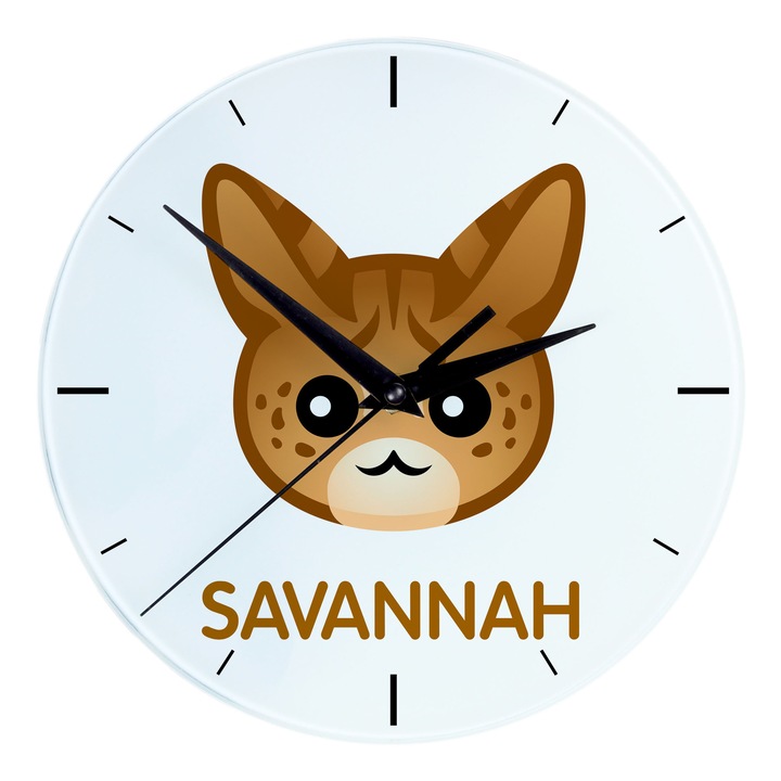 Ceas decorativ Art-Dog, model Savannah, pisica, 20cm, imprimeu rezistent