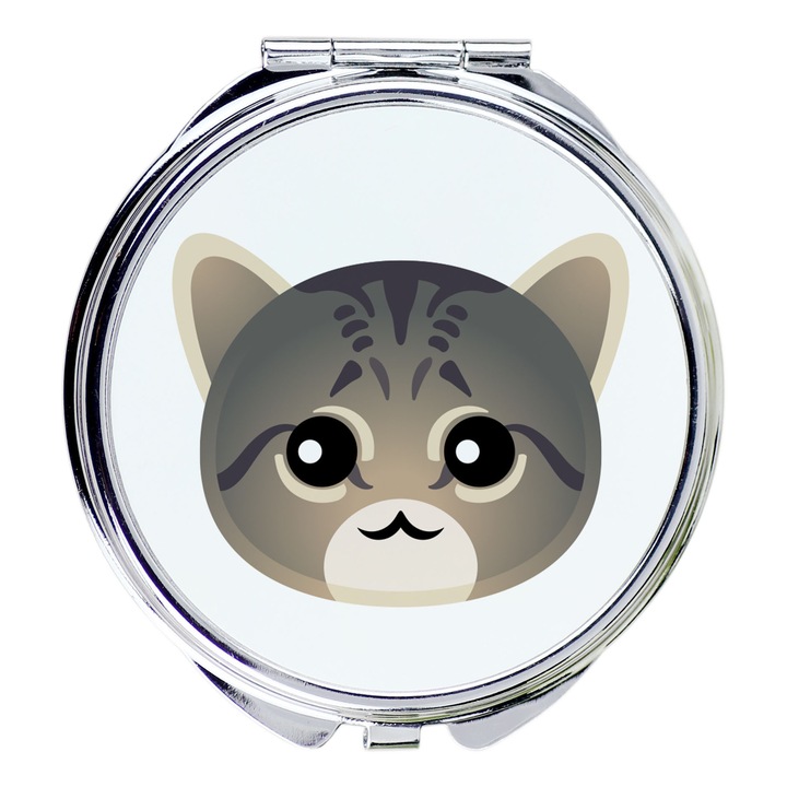 Козметично огледало комплект - Art-Dog, модел Азиатска таби котка, дизайн с котка, диаметър 5,5 см