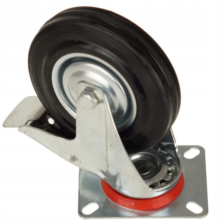 Roata Pivotanta Cu Frana 125 mm, Feinz, Metal + Cauciuc, Diametru Roata 125 mm, Capacitate De Incarcare A Unei Roti 100 kg, Roti Antiderapante Cu Margini Striate