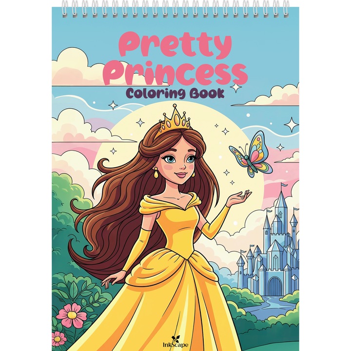 Carte de colorat si desenat pentru copii cu printese, 40 pagini, Format A5 cu spirala, Pretty Princess by InkScape, Editia 2025