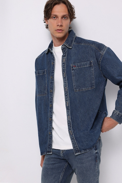 COLIN'S, Jacheta-camasa din denim cu buzunar pe piept, Albastru inchis