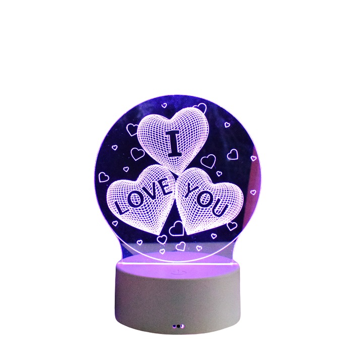 3D декоративна лампа с RGB LED, стайна светлина, модел сърце, 16 цвята, дистанционно управление и USB/захранване с батерии
