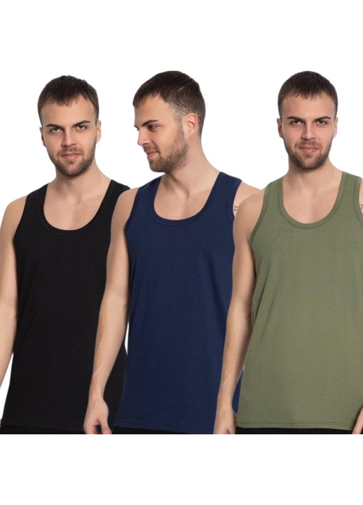 Set 3 maiouri barbati, MIX , 100% bumbac, Verde/Negru/Albastru