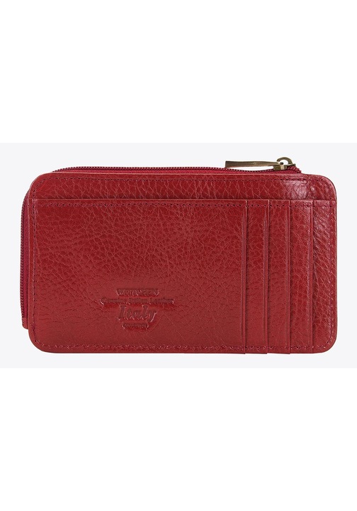 Etui pentru carduri WITTCHEN, din piele naturala, rosu, 2 compartimente deschise, 1 compartiment cu fermoar, 4 locuri pentru carduri
