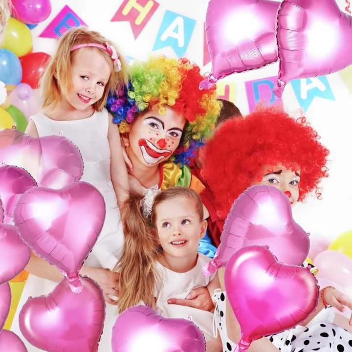 Set 3 Baloane din Protectie ecran Metalizata, Southern Sky, Figurina Inima, Tema Ziua Indragostitilor, 45 cm, Ambalaj Individual, Pai Inclus, Umflare cu Aer sau Heliu, Roz