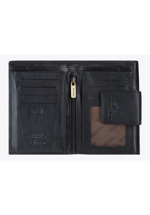 Portofel dama WITTCHEN, colectia Florence, piele naturala, 2 compartimente pentru bancnote, 7 locuri pentru carduri, negru