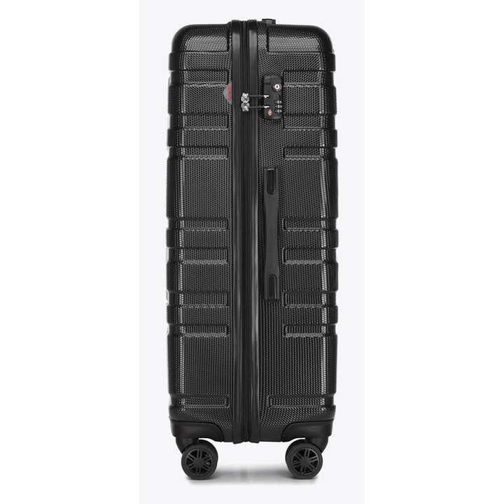 Куфар WITTCHEN, голям, поликарбонат, черен, 4 колела, система TSA, приблизителни размери.