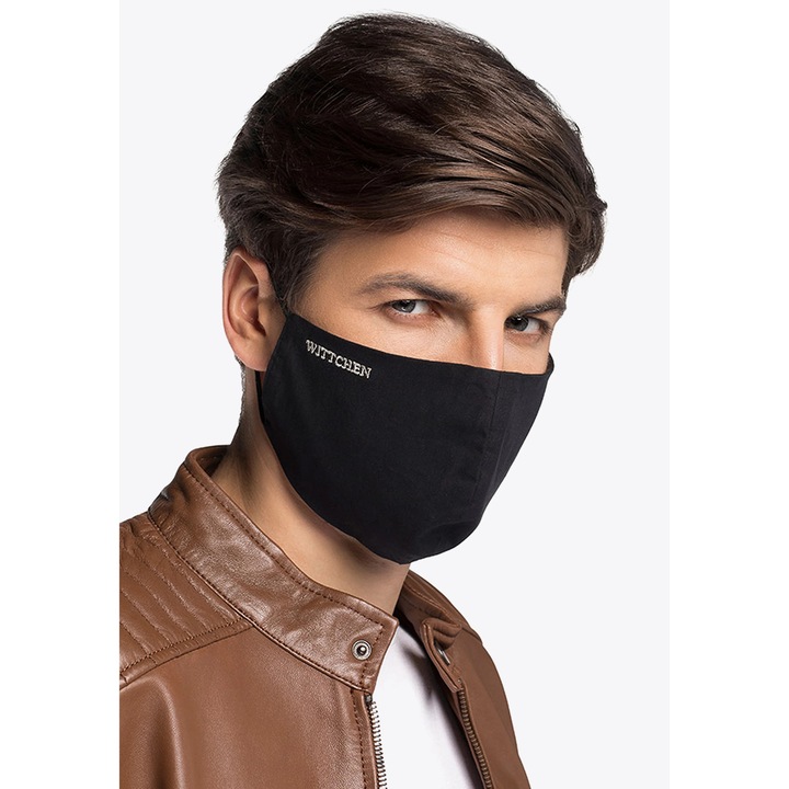 Masca de protectie din bumbac si nylon, WITTCHEN, neagra, marime L, cu logo brodat alb
