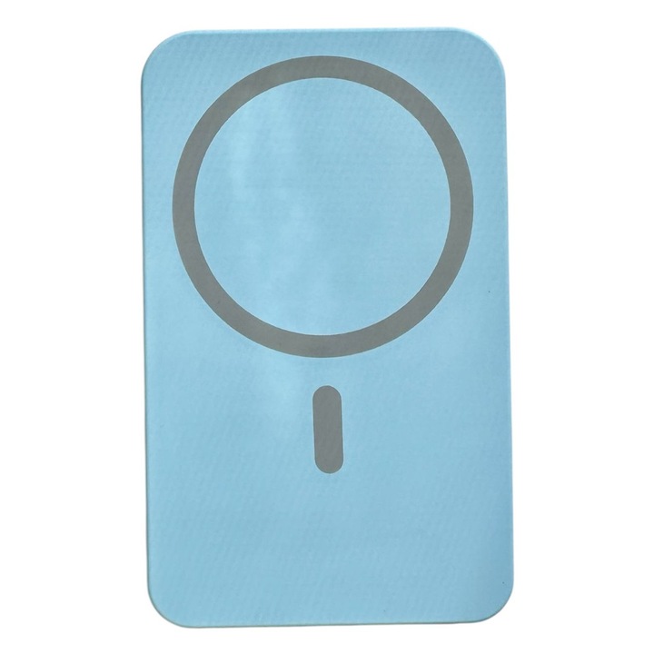 Baterie externa magnetica 10000 mAh, incarcare wireless Qi, Fast Charge 3.0A, cabluri integrate Type-C & Lightning, suport kickstand, albastru