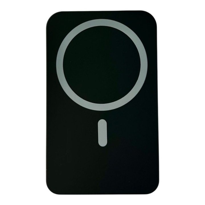 Baterie externa magnetica 10000 mAh, incarcare wireless Qi, Fast Charge 3.0A, cabluri integrate Type-C & Lightning, suport kickstand, negru