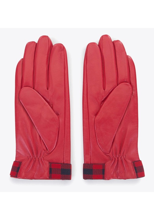 Manusi de dama din piele cu insertii in carouri, rosii si bleumarin, piele naturala, rosii si bleumarin M