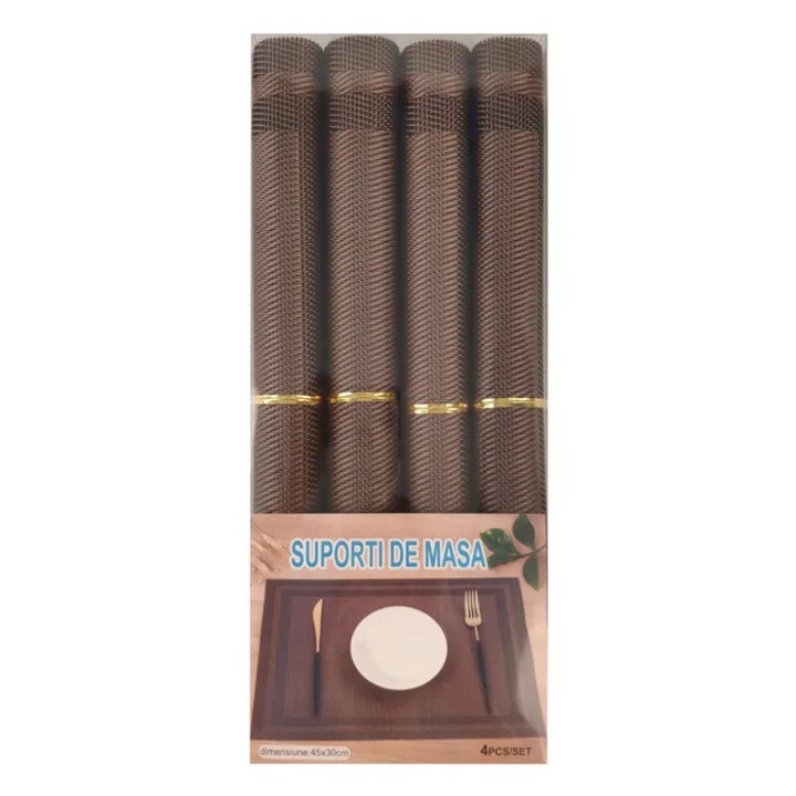 Suport farfurie masa, NX-DS11, 30 x 45 cm, PVC + PET, maro, set 4 bucati