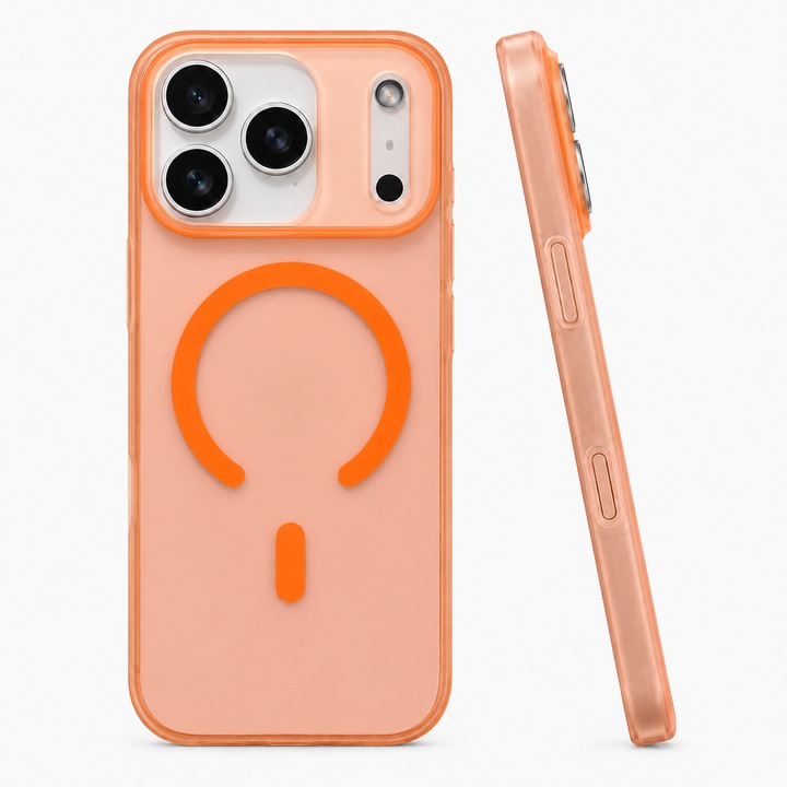 Husa pentru iPhone 17 Pro, MagSafe, Ultra Slim, Transparenta Mata, Anti-Amprenta, Protectie Camera, Portocaliu mat