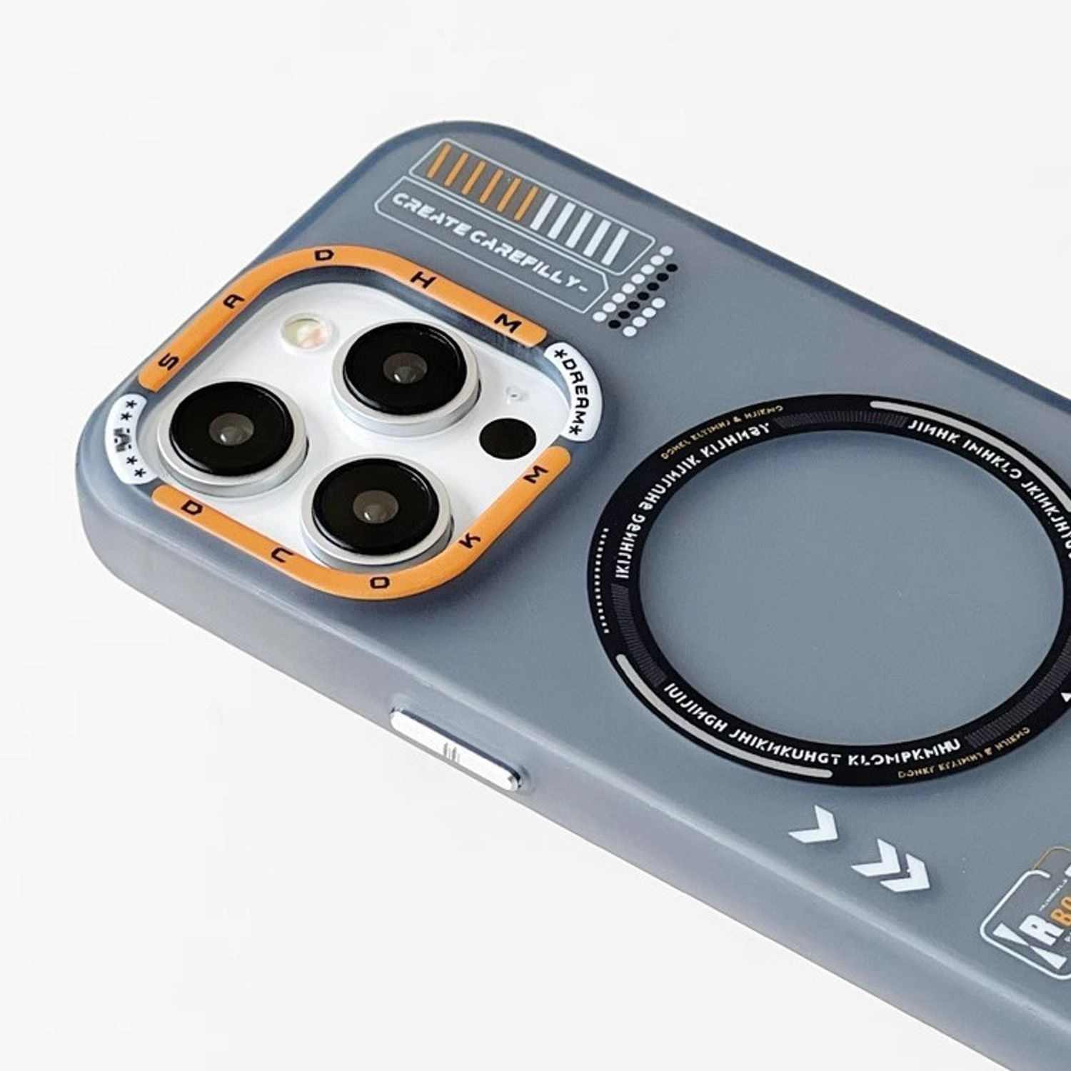 Husa de Protectie, Compatibila cu Apple iPhone 17, Premium Design, Model Retro, MagSafe, Alb mat/Portocaliu