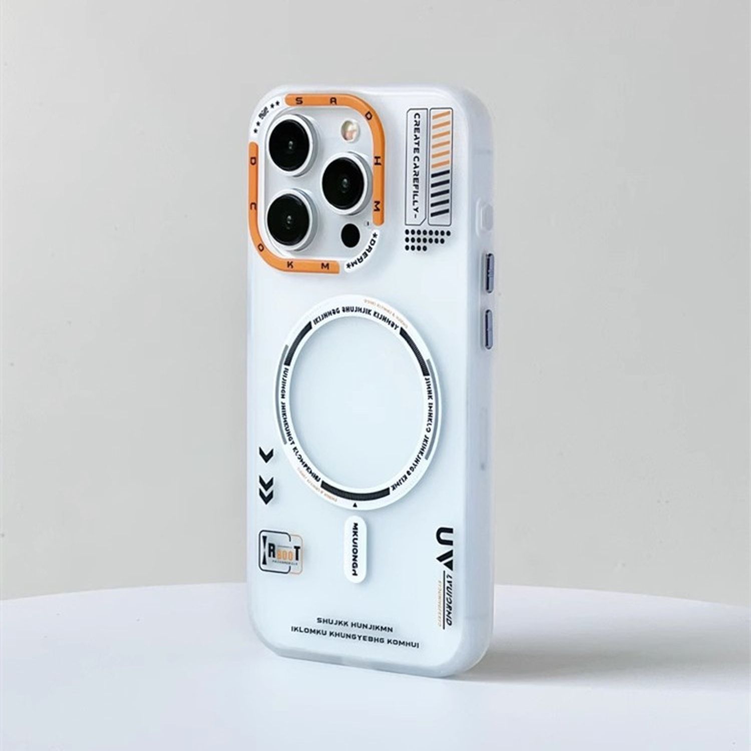 Husa de Protectie, Compatibila cu Apple iPhone 17, Premium Design, Model Retro, MagSafe, Alb mat/Portocaliu