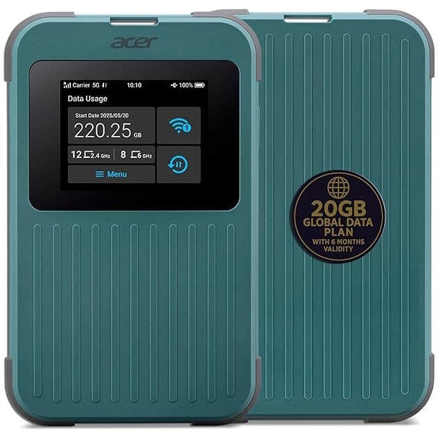 Router Wireless Acer Connect M4 5G Mobile Wi-Fi, IP68, MIL-STD-810H, 5G NR & 4G LTE, Wi-Fi 6E 2x2 MIMO, 2.4” Color LCD Touchscreen, Max 16 utilizatori conectati, Baterie 8000mAh, U