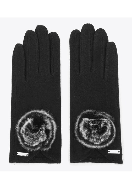 Manusi de dama cu puf, lana neagra, negru universal