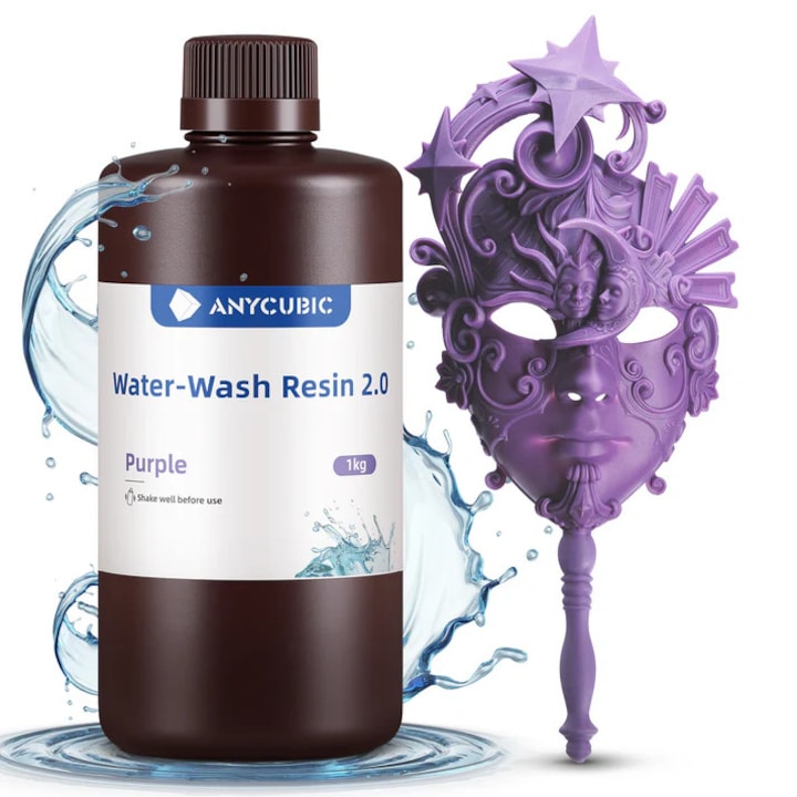 Rasina 3D, Anycubic Water Washable 2.0, 1kg, Violet, pentru imprimanta 3D