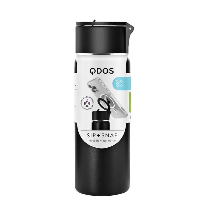 Termos / Sticla de Apa Premium cu inel MagSafe, Magnet QDOS SIP + SNAP, 532 ml, perete dublu