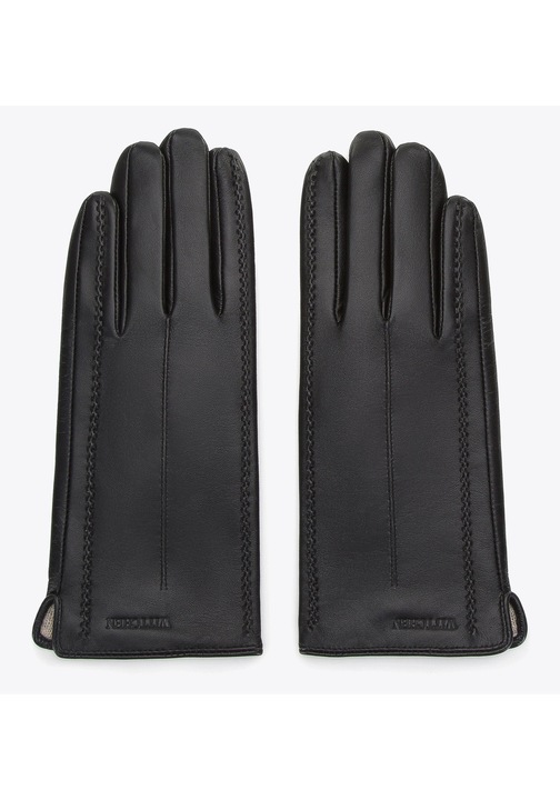 Manusi de dama din piele cu cusaturi decorative, piele naturala neagra, marimea S neagra