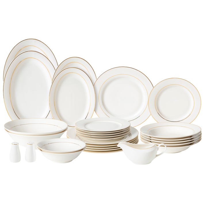 Set serviciu de masă, Festa Italia, 29 piese, portelan alb cu auriu, pentru 6 persoane