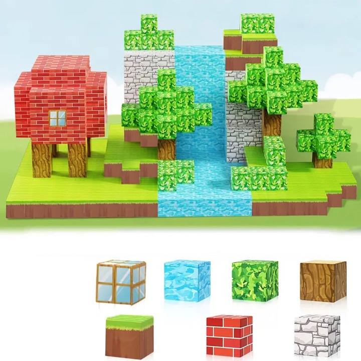 100 Blocuri de Constructie Magnetice pentru Copii, Ydene®, DIY Padure Cuburi de Constructie