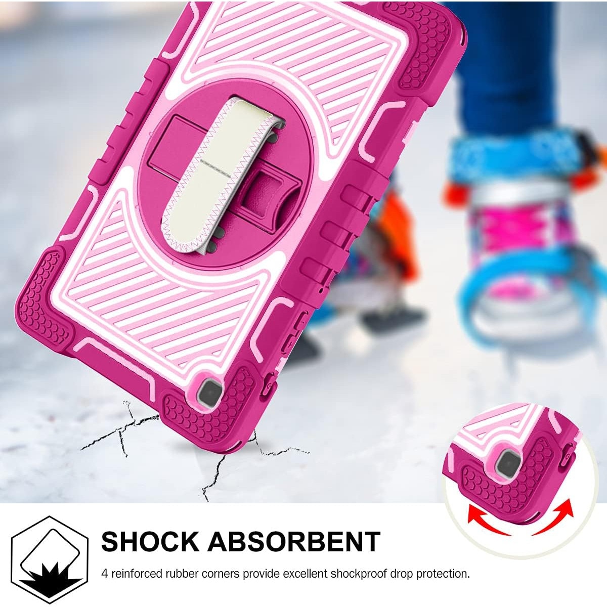 Husa Sigloo pentru Samsung Galaxy Tab A7 Lite(SM-T220/T225), 8.7", curea de umar, stand, curea de mana, rosu trandafiriu cu roz