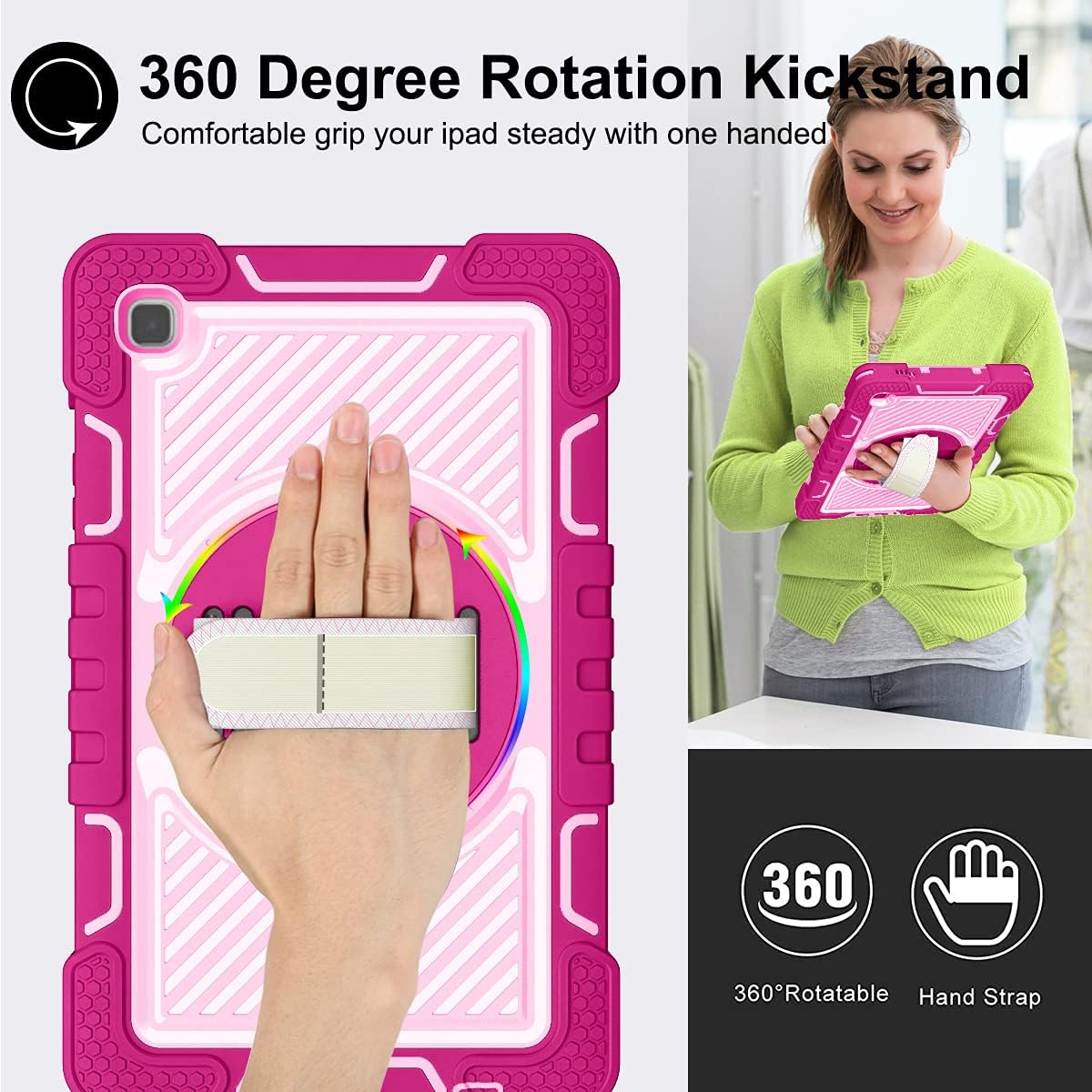 Husa Sigloo pentru Samsung Galaxy Tab A7 Lite(SM-T220/T225), 8.7", curea de umar, stand, curea de mana, rosu trandafiriu cu roz