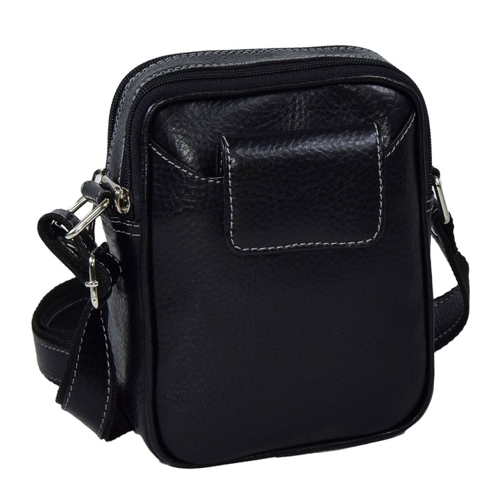 Borseta piele moale neagra, MAGAZINULDEGENTI model cu clapa 026