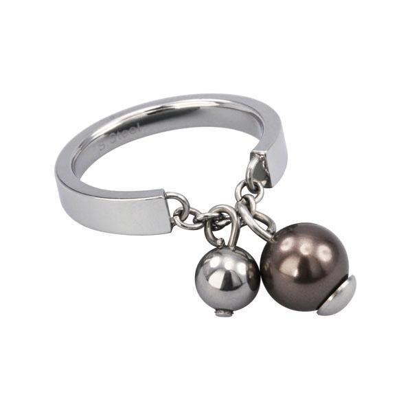 Inel otel inox cu margele maro si gri - BeSpecial 7315, Maro