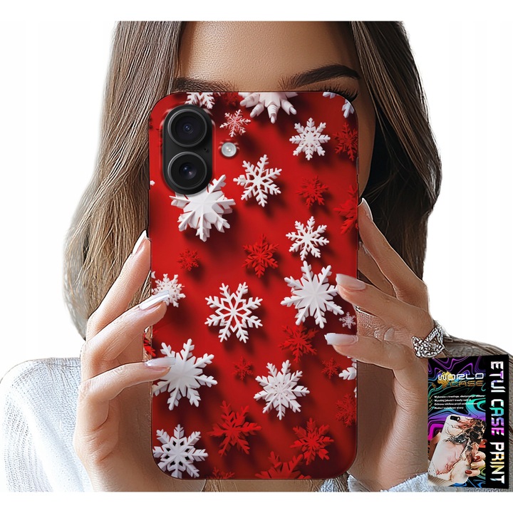 Husă pentru iPhone 16, World Case, design fulgi de zăpadă, silicon, multicolor