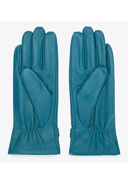Manusi de dama din piele cu nod, turcoaz inchis, piele naturala, turcoaz inchis, marimea S