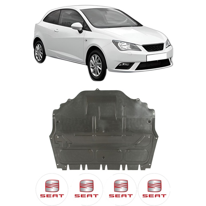 Scut motor SEAT IBIZA IV SC (6J1, 6P5) din 2008-2017, protectie auto, plastic, 4x Stickere auto cu SEAT