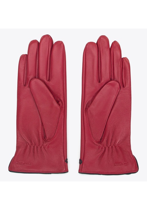 Manusi de piele pentru femei cu tivit cu tepi, rosii, piele naturala, rosu L