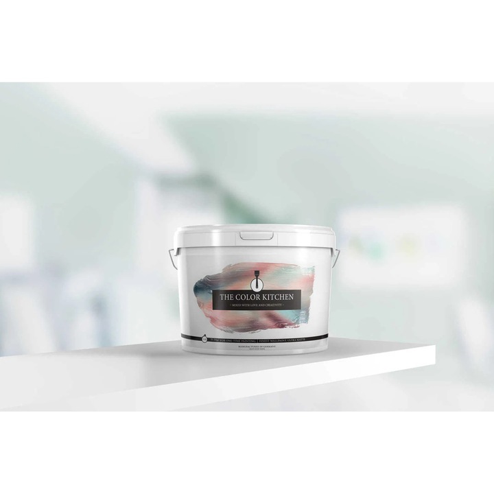 Vopsea lavabila de interior profesionala The Color Kitchen Colour, finisaj mat, opacitate intensiva clasa 1, rezistenta la abraziune clasa 2, fara solventi, low-splash, 5l, ideala pentru proiecte medii, alb